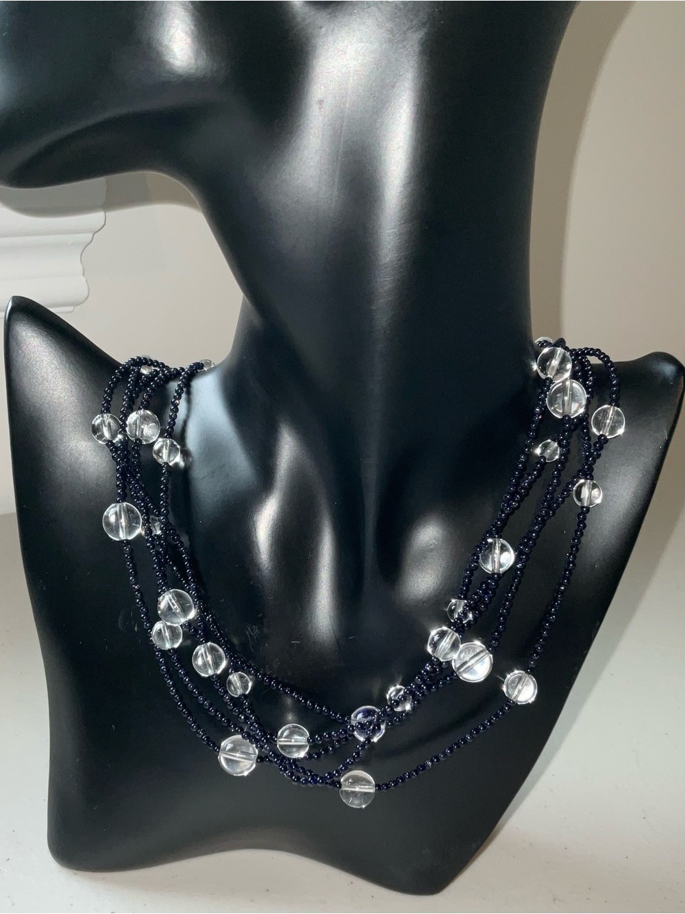 Blue Goldstone Beaded Multi-Strand Statement Necklace